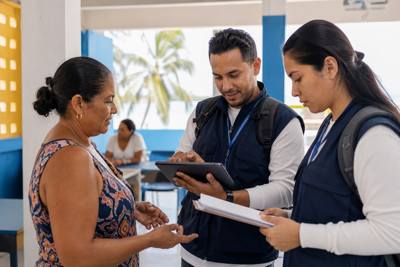 Equipo de campo registrando información con tableta